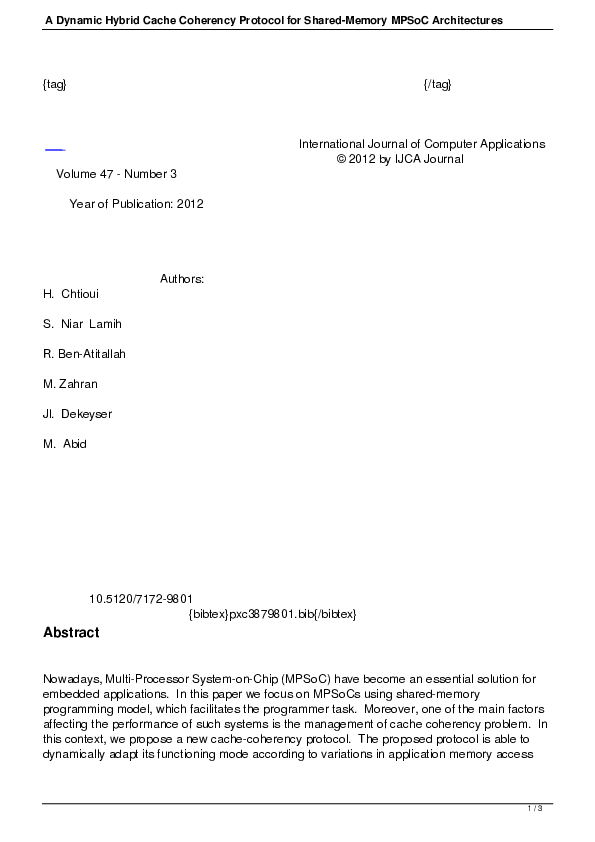 (PDF) A Dynamic Hybrid Cache Coherency Protocol for Shared-Memory MPSoC ...