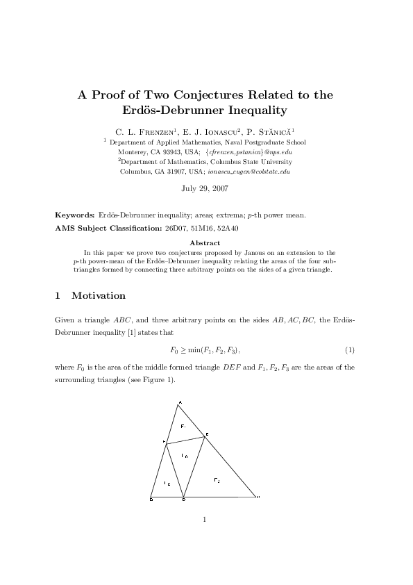 (PDF) A Proof of Two Conjectures Related to the Erdös-Debrunner Inequality