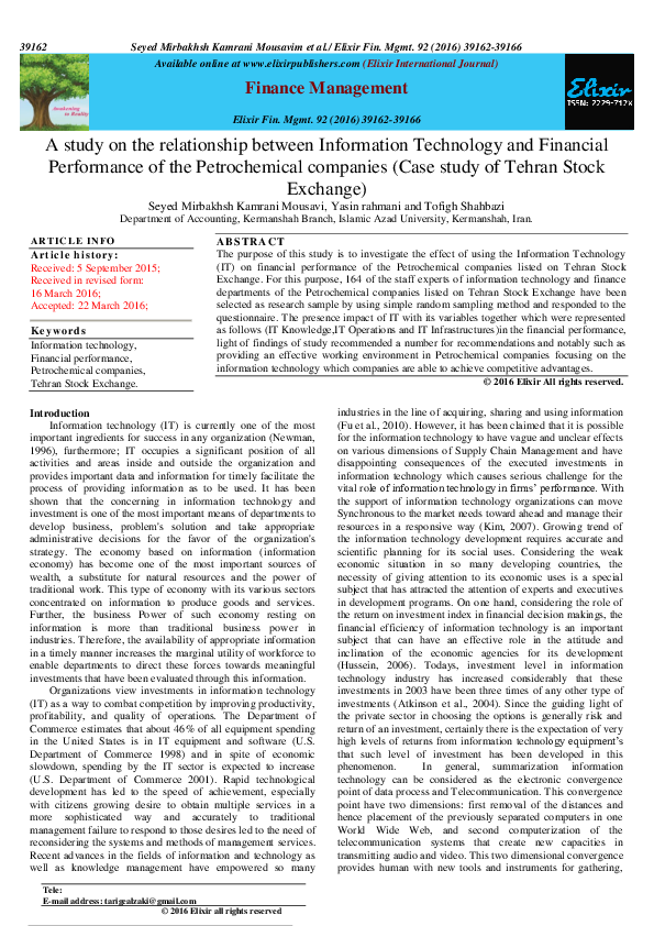 (PDF) A study on the relationship between Information Technology and ...