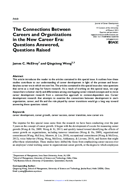 (PDF) The Connections Between Careers and Organizations in the New ...