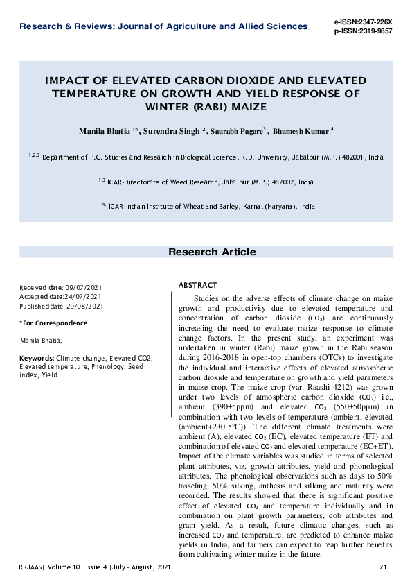 (PDF) IMPACT OF ELEVATED CARBON DIOXIDE AND ELEVATED TEMPERATURE ON ...