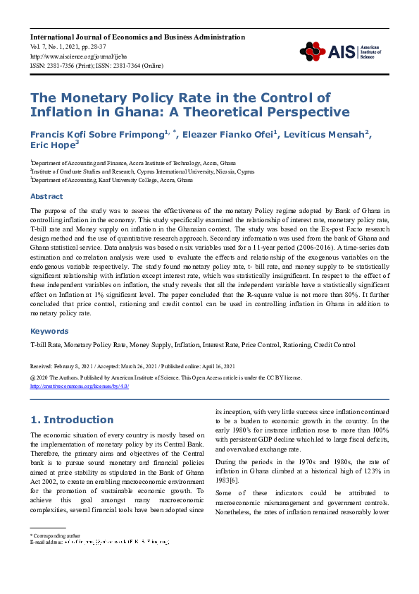 (PDF) The Monetary Policy Rate in the Control of Inflation in Ghana: A ...