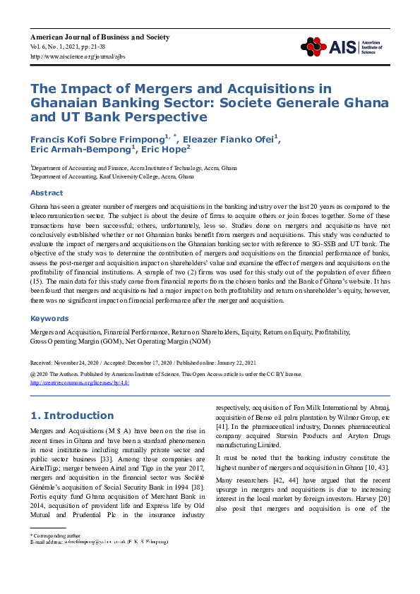 (PDF) The Impact of Mergers and Acquisitions in Ghanaian Banking Sector ...