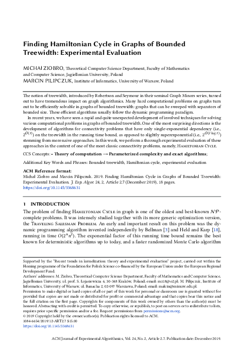 (PDF) Finding Hamiltonian Cycle in Graphs of Bounded Treewidth