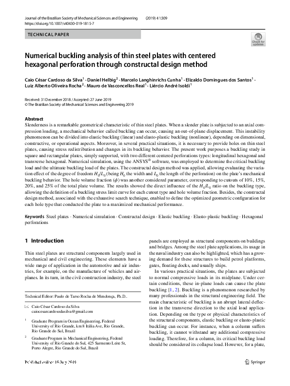 (PDF) Numerical buckling analysis of thin steel plates with centered ...