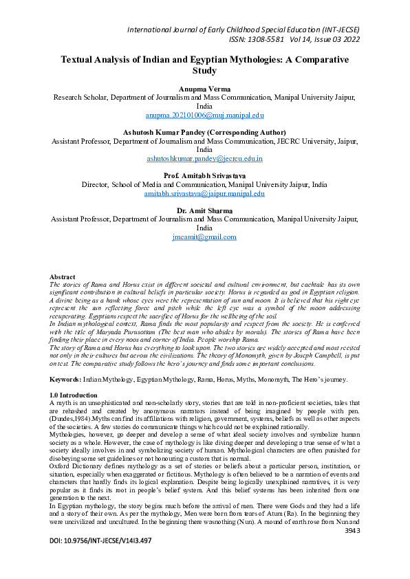 (PDF) Textual Analysis of Indian and Egyptian Mythologies: A ...