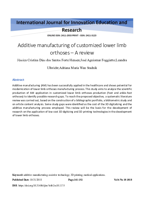 (PDF) Additive manufacturing of customized lower limb orthoses A