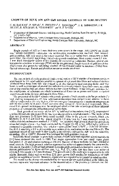 (PDF) Growth of Bulk AlN and GaN Single Crystals by Sublimation