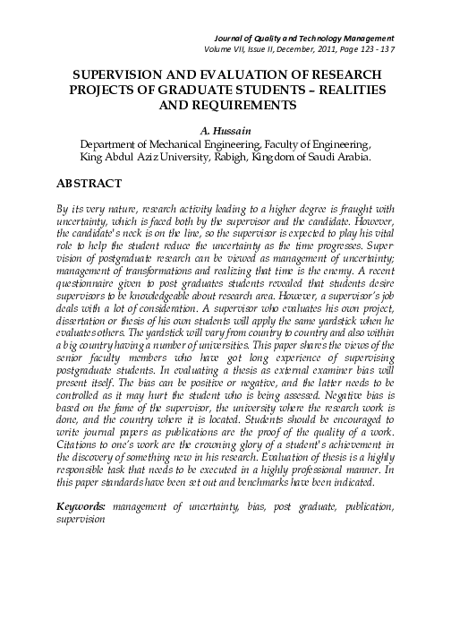 (PDF) Supervision and Evaluation of Research Projects of Graduate ...