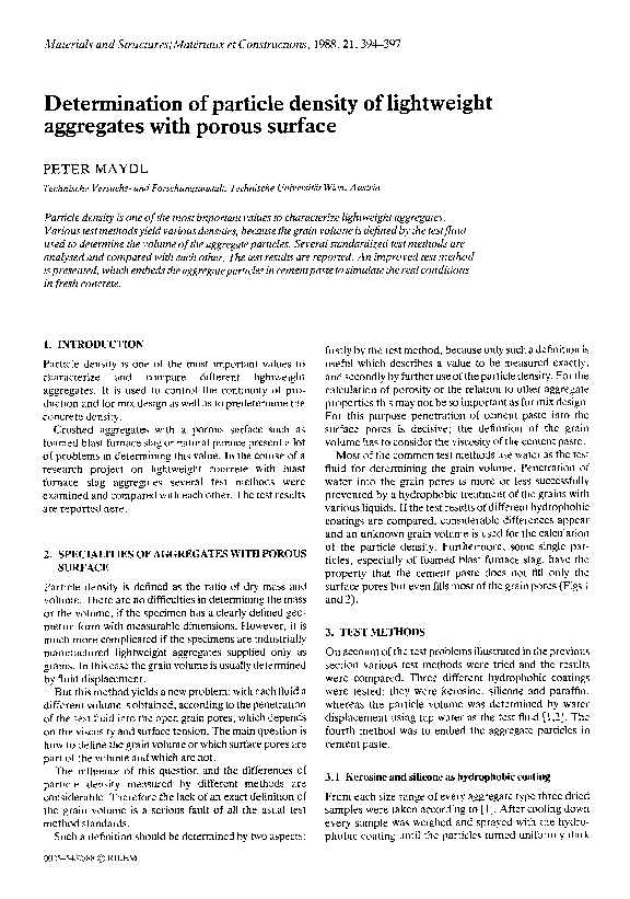 (PDF) Determination of particle density of lightweight aggregates with ...
