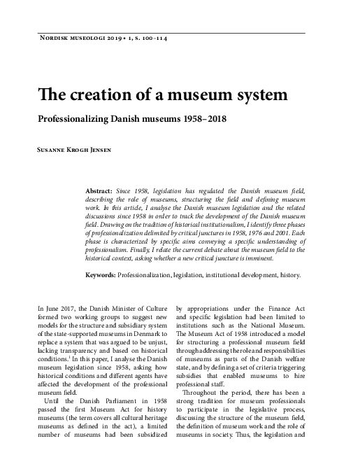 (PDF) The creation of a museum system. Professionalizing Danish museums ...