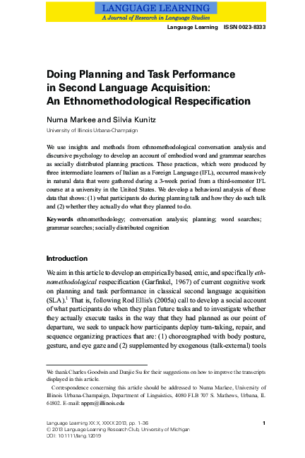 (PDF) Doing Planning and Task Performance in Second Language ...