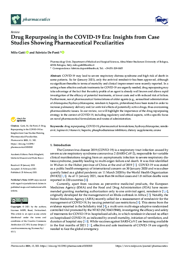 (PDF) Drug Repurposing in the COVID-19 Era: Insights from Case Studies ...