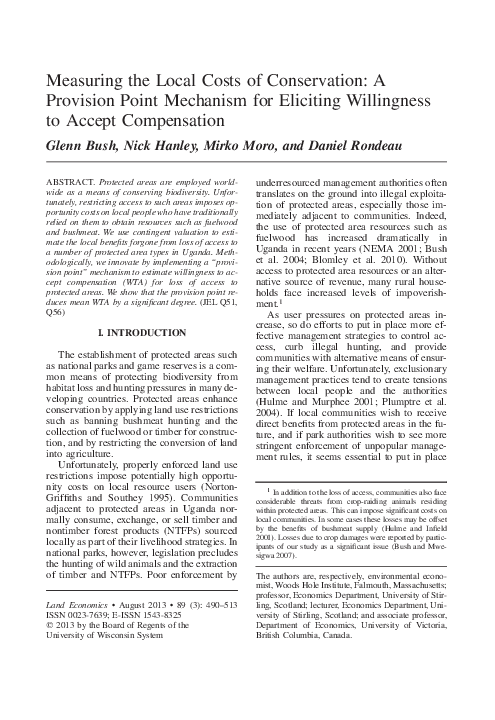 (PDF) Measuring the Local Costs of Conservation: A Provision Point ...