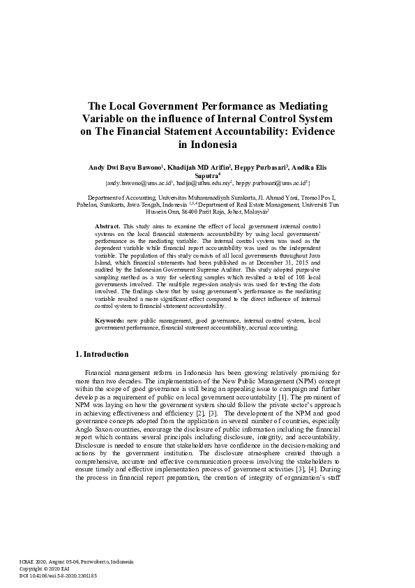 (PDF) The Local Government Performance as Mediating Variable on the ...