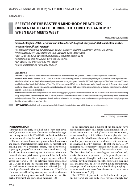 (PDF) EFFECTS OF THE EASTERN MIND-BODY PRACTICES ON MENTAL HEALTH ...