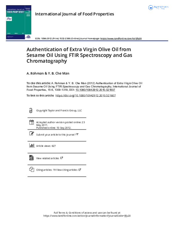 (PDF) Authentication of Extra Virgin Olive Oil from Sesame Oil Using ...