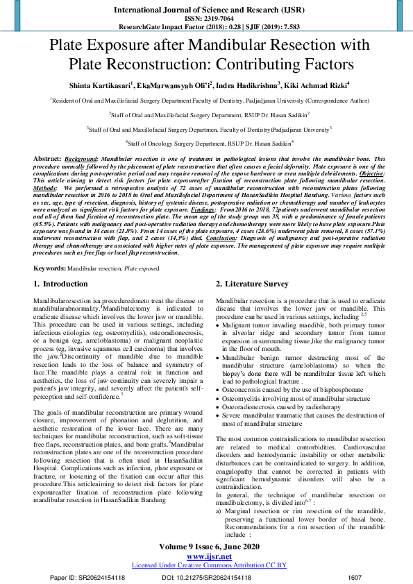 (PDF) Plate Exposure after Mandibular Resection with Plate