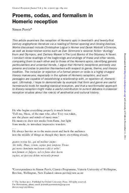 (PDF) Proems, codas, and formalism in Homeric reception