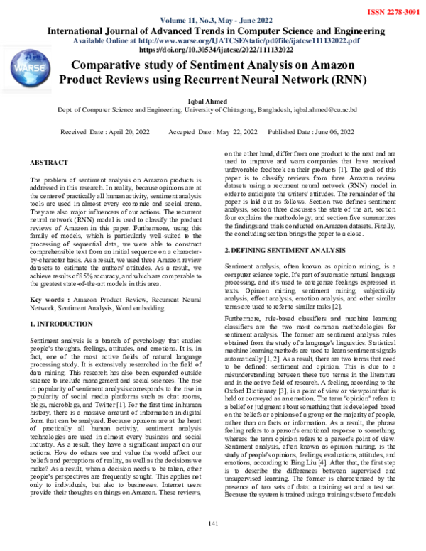 (PDF) Comparative study of Sentiment Analysis on Amazon Product Reviews ...