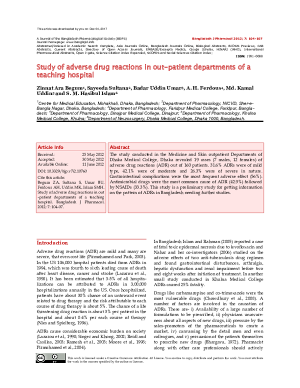 (PDF) Study of adverse drug reactions in out-patient departments of a ...
