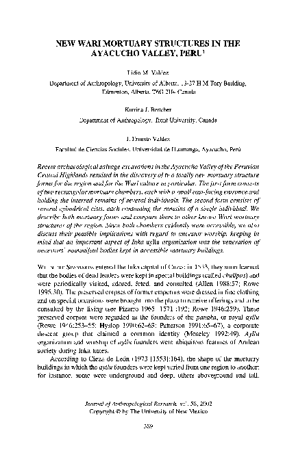(PDF) New Wari Mortuary Structures in the Ayacucho Valley, Peru