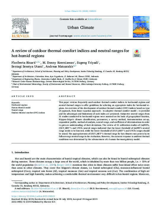 (PDF) A review of outdoor thermal comfort indices and neutral ranges ...