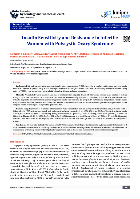 (PDF) Insulin Sensitivity and Resistance in Infertile Women with ...