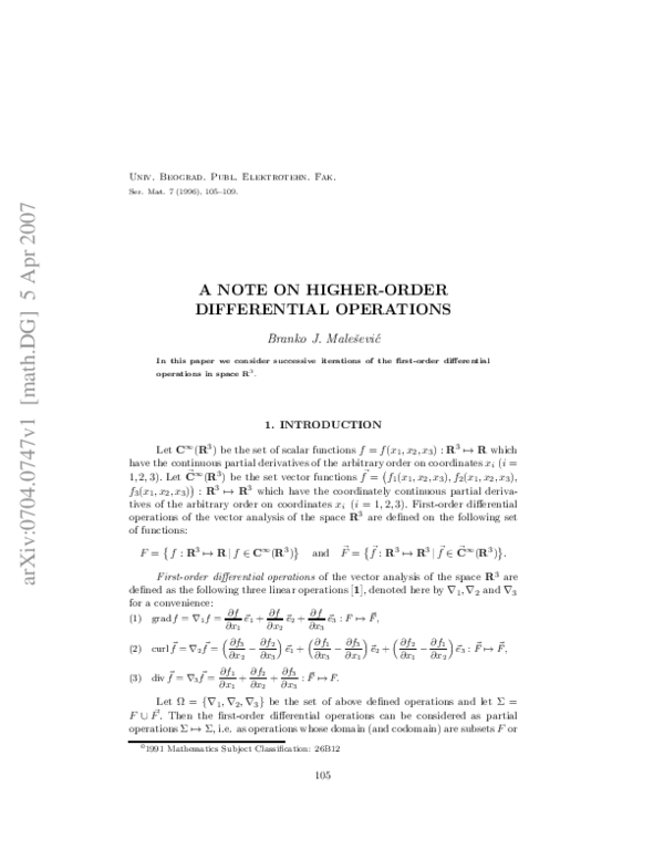 (PDF) A note on higher-order differential operations