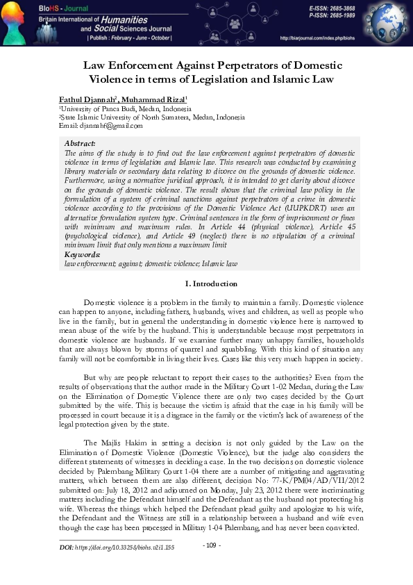 (PDF) Law Enforcement Against Perpetrators of Domestic Violence in ...