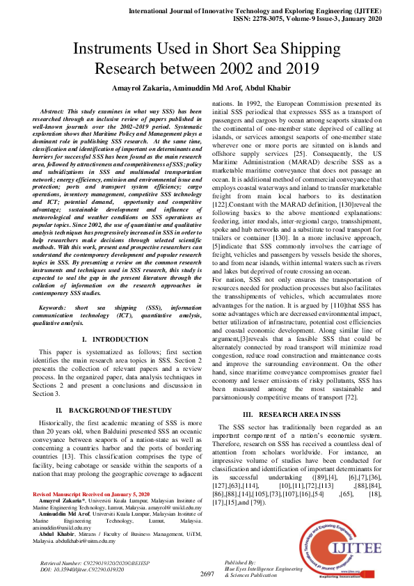 (PDF) Instruments Used in Short Sea Shipping Research between 2002 and 2019