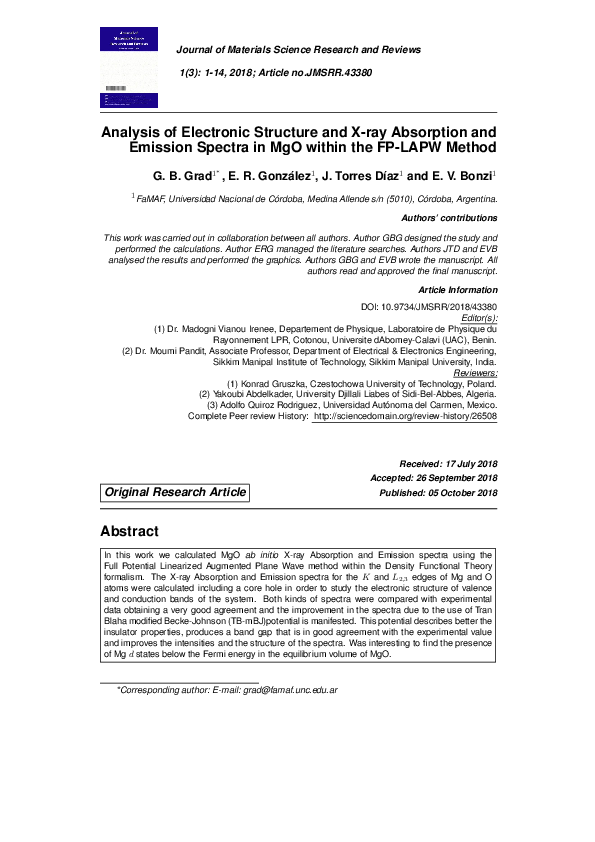 (PDF) Analysis of electronic structure and X-ray absorption and ...
