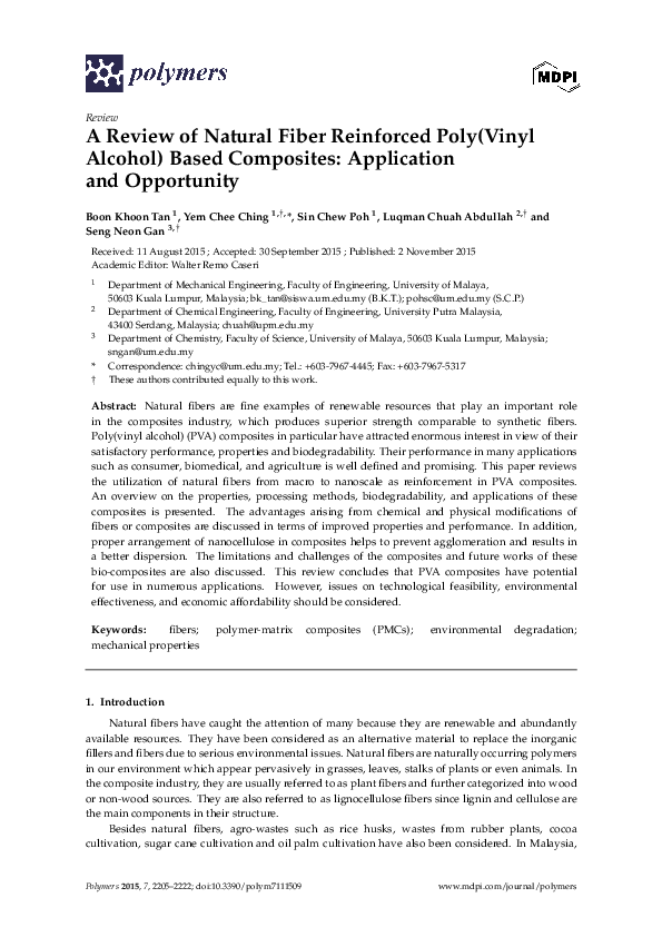 (PDF) A Review of Natural Fiber Reinforced Poly(Vinyl Alcohol) Based ...