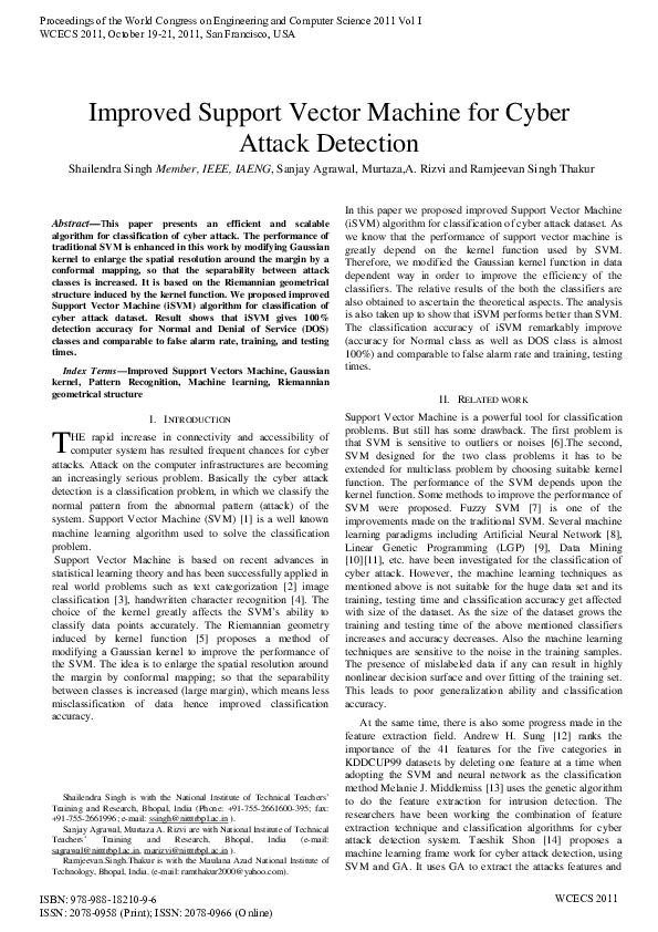 (PDF) Improved Support Vector Machine for Cyber Attack Detection
