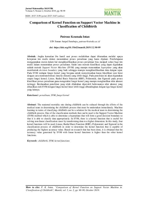 (PDF) Comparison of Kernel Function on Support Vector Machine in ...