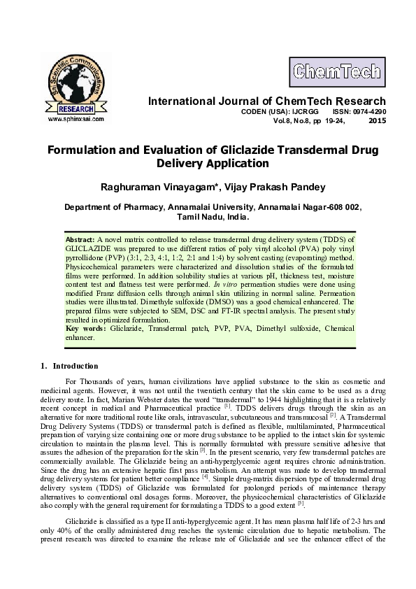 (PDF) Formulation and Evaluation of Gliclazide Transdermal Drug ...