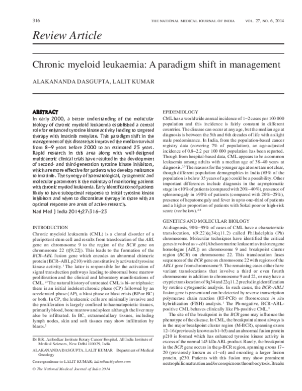 (PDF) Chronic myeloid leukaemia: A paradigm shift in management