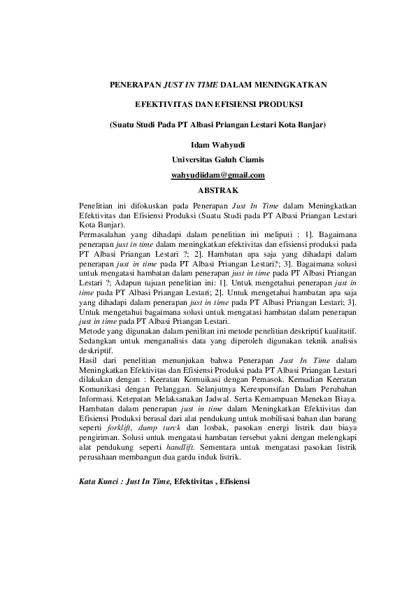 (PDF) PENERAPAN JUST IN TIME DALAM MENINGKATKAN EFEKTIVITAS DAN ...