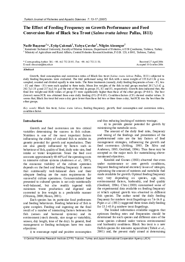 (PDF) The Effect of Feeding Frequency on Growth Performance and Feed ...