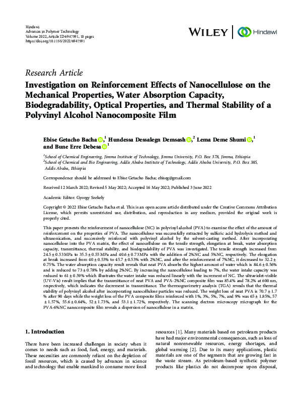 (PDF) Investigation on Reinforcement Effects of Nanocellulose on the ...