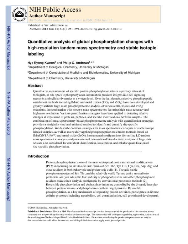 (PDF) Quantitative analysis of global phosphorylation changes with high ...