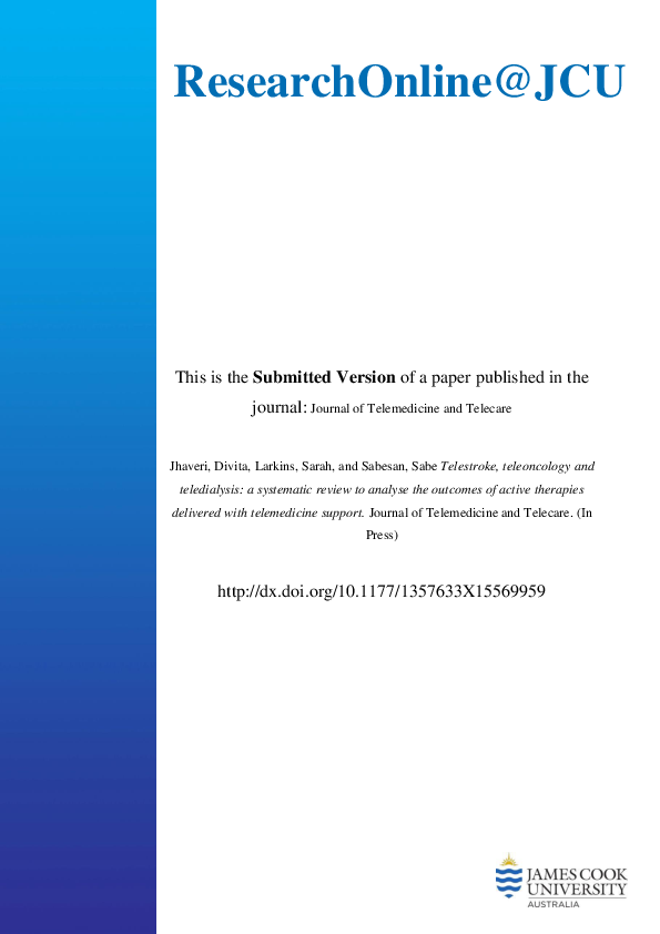 (PDF) Telestroke, tele-oncology and teledialysis: a systematic review ...