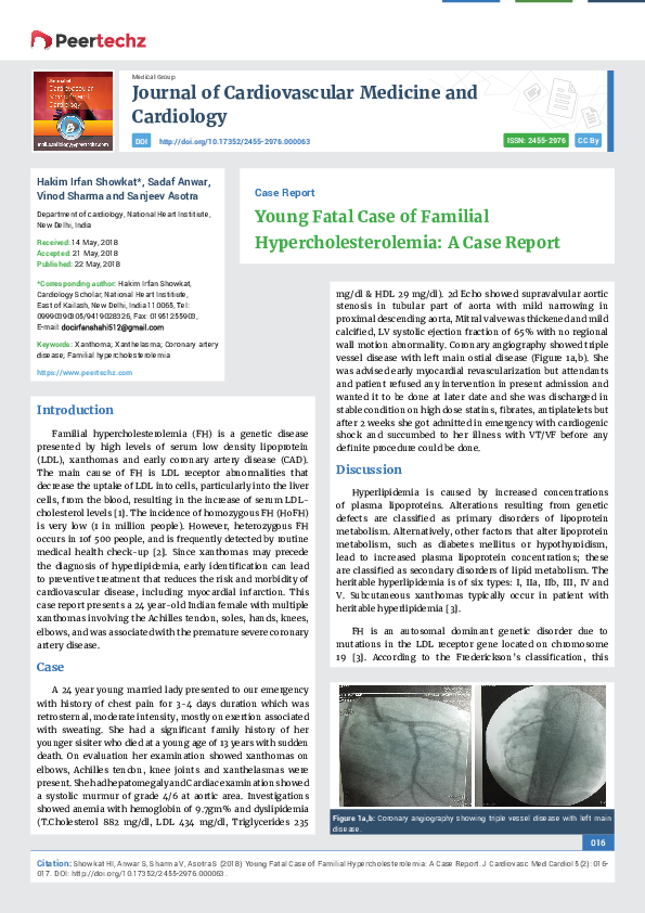 (PDF) Young Fatal Case of Familial Hypercholesterolemia: A Case Report