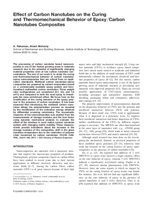 (PDF) Effect of carbon nanotubes on the curing and thermomechanical ...