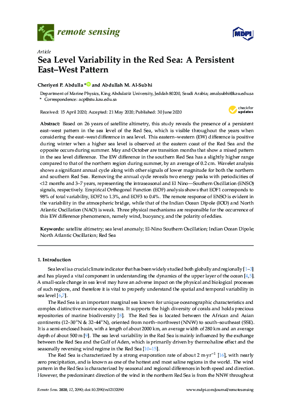 (PDF) Sea Level Variability in the Red Sea: A Persistent East–West Pattern