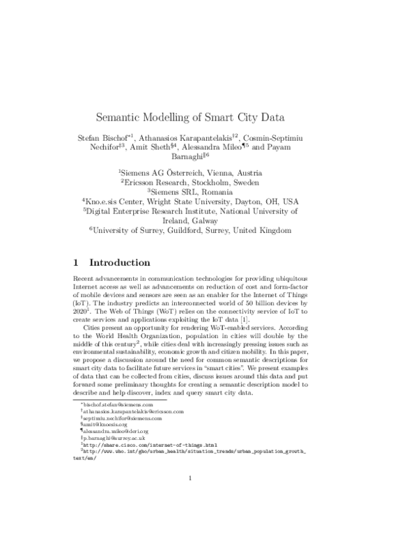 (PDF) Semantic modelling of smart city data