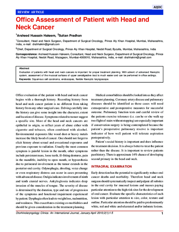 (PDF) Office Assessment of Patient with Head and Neck Cancer