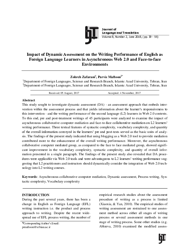 (PDF) Impact of Dynamic Assessment on the Writing Performance of ...
