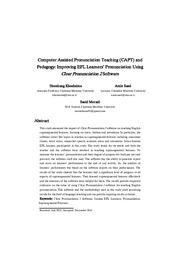 (PDF) Computer Assisted Pronunciation Teaching (CAPT) and Pedagogy ...