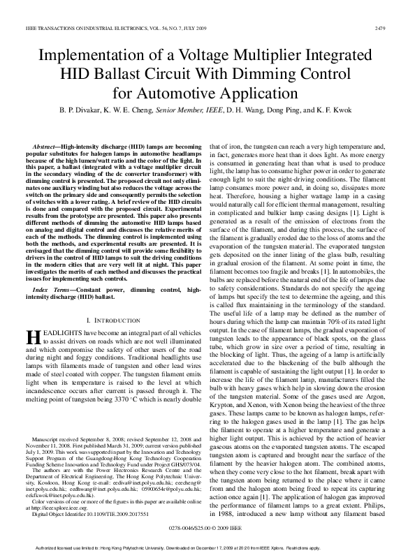 (PDF) Implementation of a Voltage Multiplier Integrated HID Ballast ...